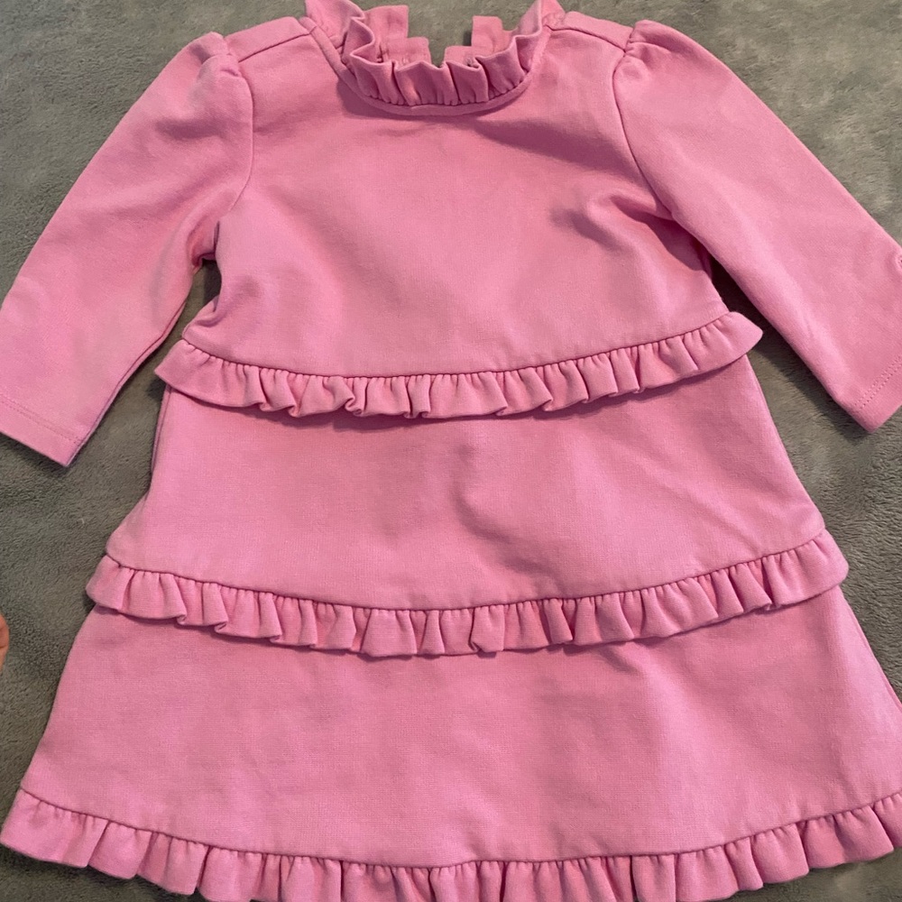 Janie and Jack pink ruffled dress long sleeve sz 12-18 months Great condition